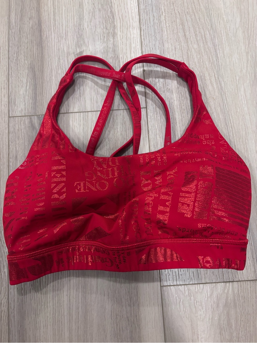 lululemon athletica Red Metallic-Print Strappy Sports Bra